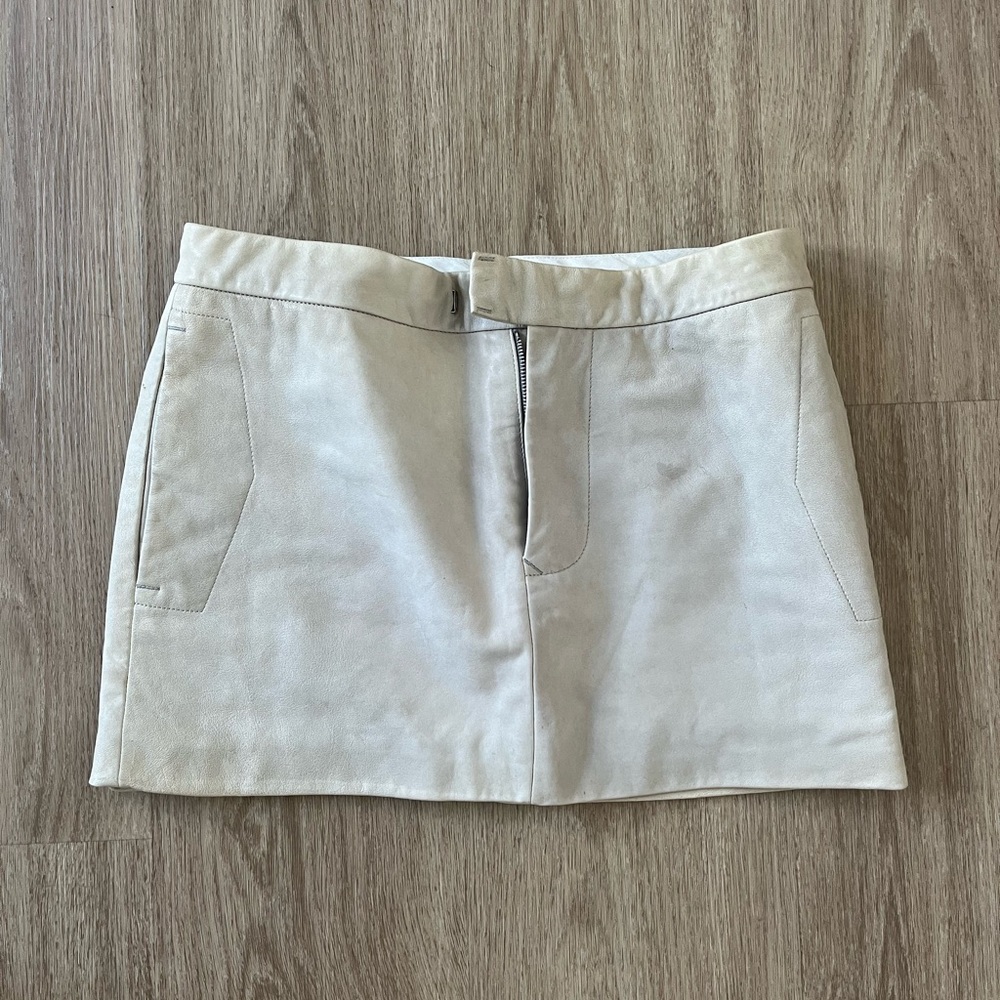 Vintage Cream Leather Mini Skirt XS